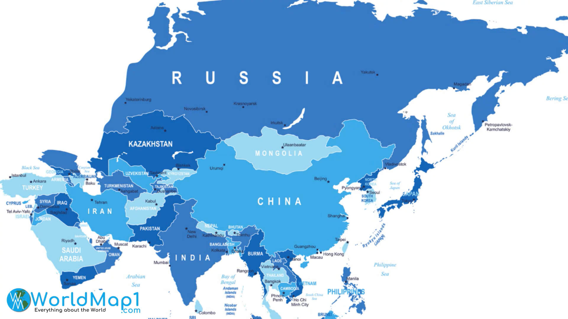 Orta Doğu ve Asya ile Rusya Haritası